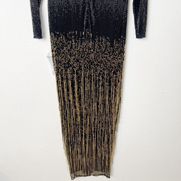 Mac Duggal Long Sleeve Beaded Fringe Evening Gown - Picture 6 of 10